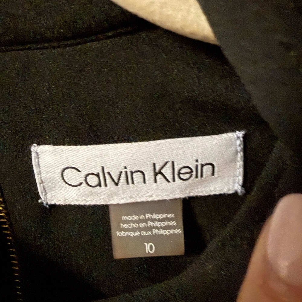 NWT Calvin Klein Black Sleeveless Midi Sheath Dress with subtle tie at neck. - Picture 3 of 7